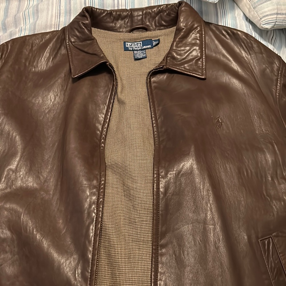Brown Leather Polo Jacket